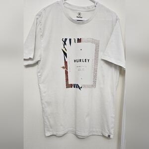Hurley Tee Shirt Mens L White Crew Neck Logo Graphic Tee Short Sleeve Cotton